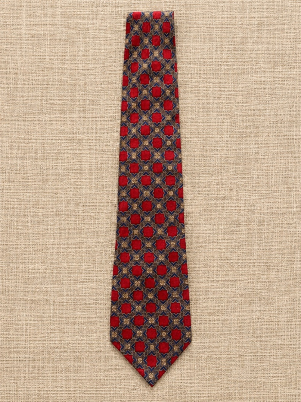 JZ Richards Tie 100% Silk for Nordstrom "BORN IN BOULDER”, red, navy and golden